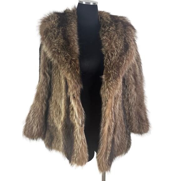 Vintage Petite Raccoon Fur Coat XS Cutter Jacket Real Fur Distressed - Picture 15 of 16